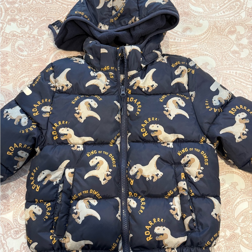 H&M Kids Puffer Jacket with Dinosaur Print - Dark Blue